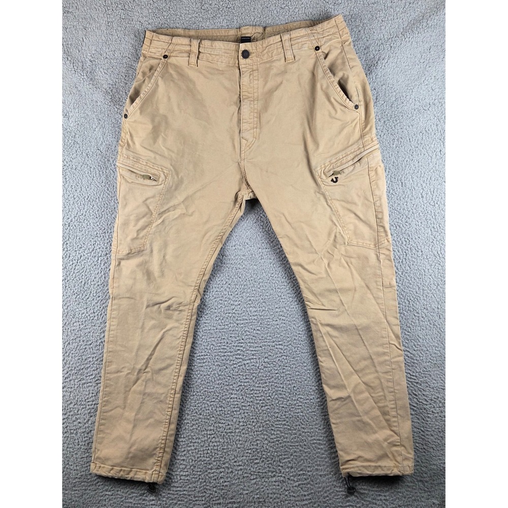True Religion Logan Relaxed Taper Jeans Pants 42 (38x31) Mens Khaki